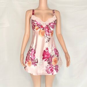Pink floral lace cami slip mini dress